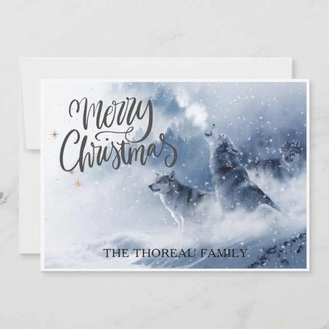 Winter Wolves Snowy Christmas Holiday Card (Front)