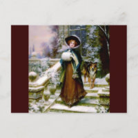 Winter Woman Collie Dog Victorian Hand Muff
