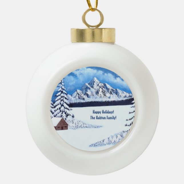 Winter Wonder Ceramic Ball Christmas Ornament (Front)