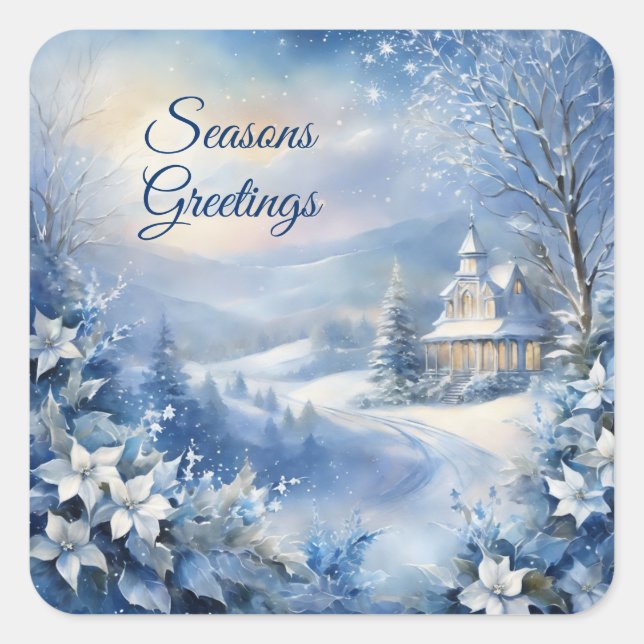 Winter Wonder Custom Greeting Your Text Square Sticker (Front)