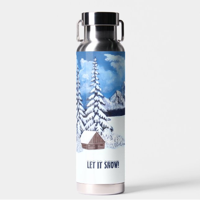 Winter Wonder Scene Silver Insulated Water Bottle (Front)