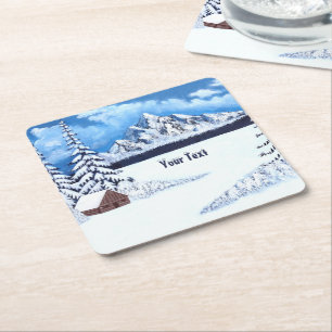 Winter Wonder Scene Square Paper Coaster
