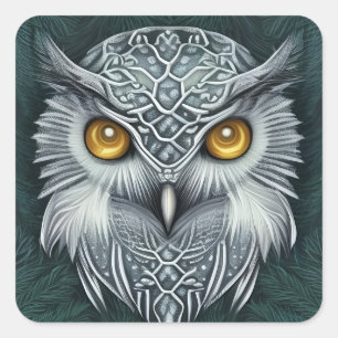 Winter Wonder Snow Owl Beauty Square Sticker