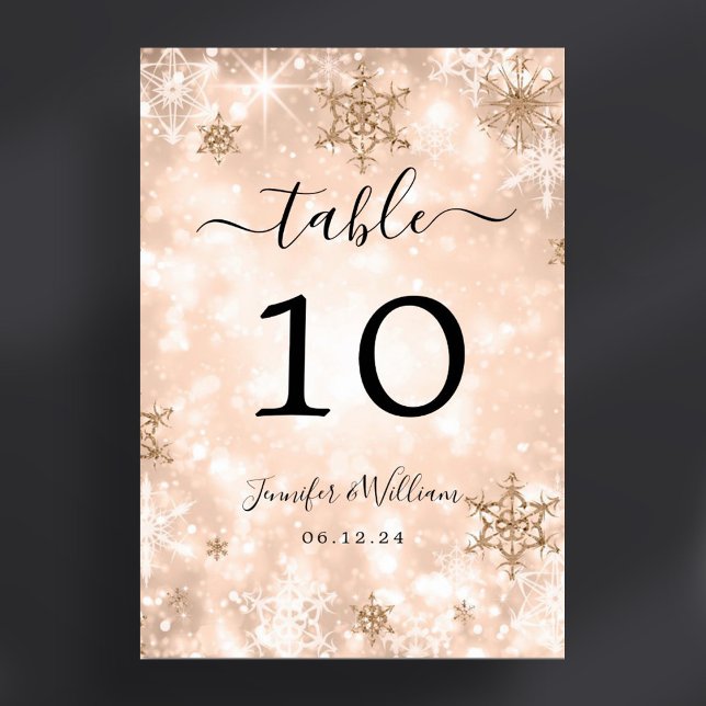 Winter Wonder Xmas Holiday Wedding Rose Gold  Table Number (Winter Wonder Xmas Holiday Wedding Rose Gold Table Number)