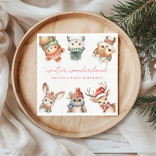 Winter wonderful woodland christmas birthday napkin
