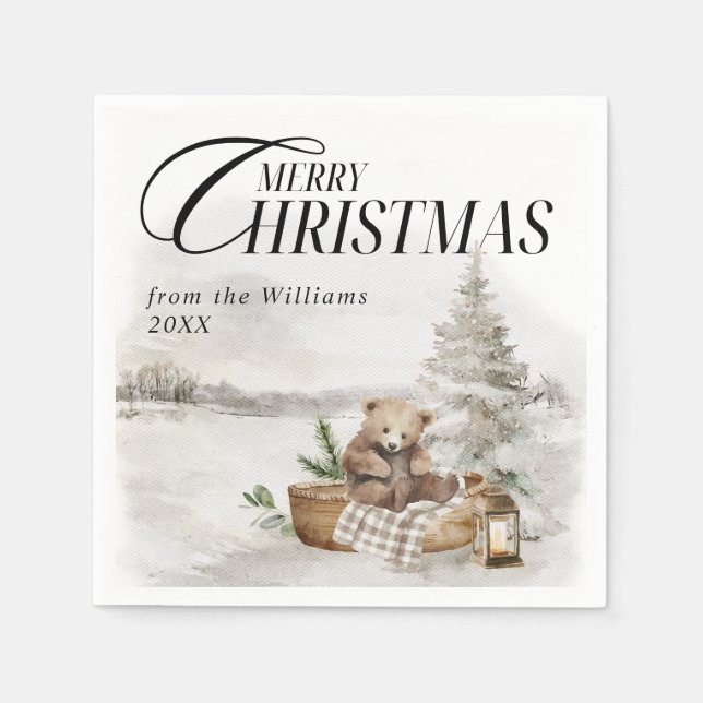 Winter Wonderla Forest Merry Christmas Napkin (Front)