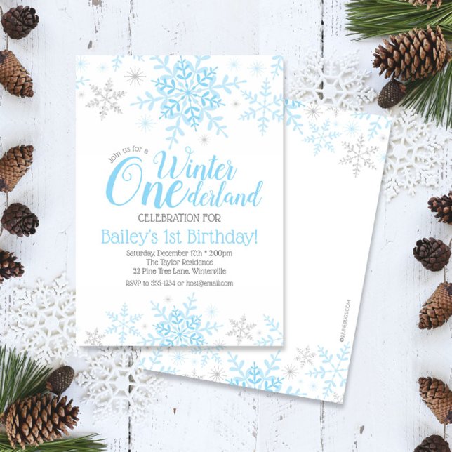 Winter Wonderland 1st Birthday Boy Blue Invitation (Creator Uploaded)