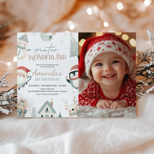 Winter Wonderland 1st Birthday Photo Invitation (Creator Uploaded)