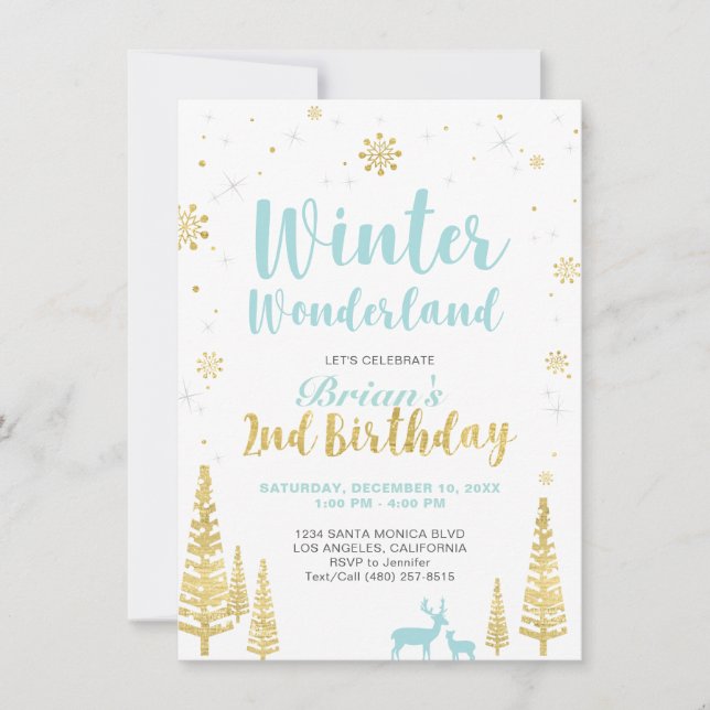 Winter Wonderland - 2nd Birthday Invitation - Boy (Front)