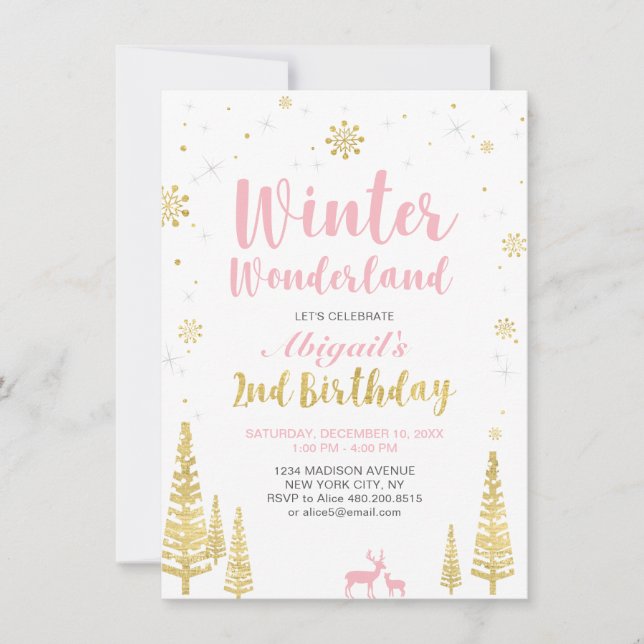 Winter Wonderland 2nd Birthday Invitation - Girl (Front)