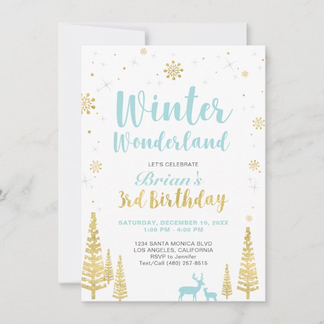 Winter Wonderland - 3rd Birthday Invitation - Boy (Front)