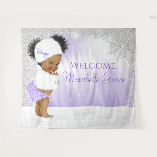 Winter Wonderland Afro Girl Baby Shower Backdrop Tapestry
