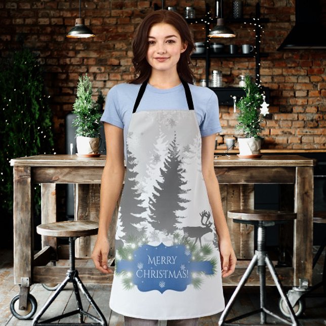 Winter Wonderland All-Over Print Apron - Blue (Blue Winter Wonderland Christmas Apron)