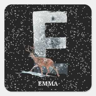 Winter Wonderland Alphabet E Monogram   Reindeer Square Sticker