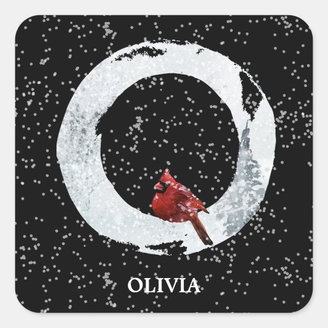 Winter Wonderland Alphabet O Monogram | Red Bird Square Sticker (Front)