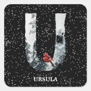 Winter Wonderland Alphabet U Monogram   Red Bird Square Sticker