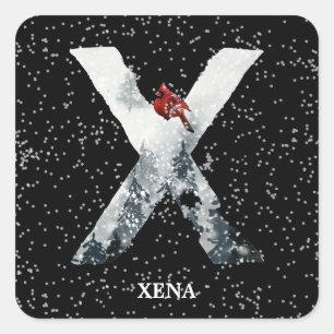 Winter Wonderland Alphabet X Monogram Red Bird Square Sticker