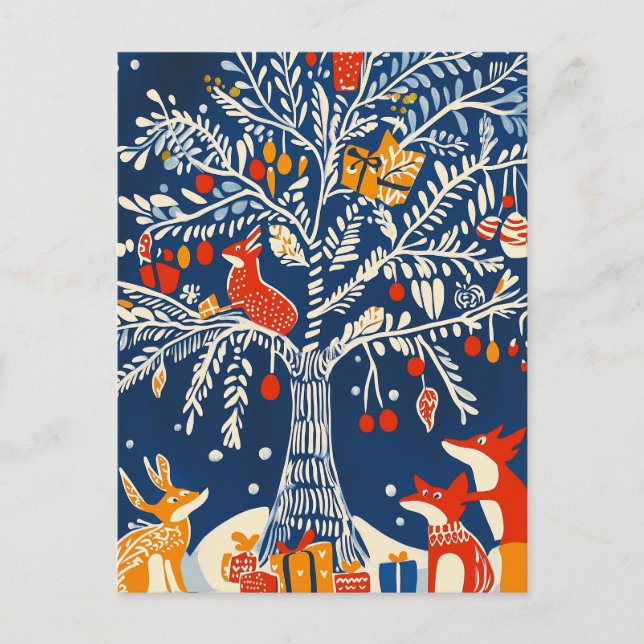 Winter Wonderland, Animal card, Holiday folk art Postcard (Front)