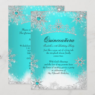 Winter Wonderland Aqua Blue Quinceanera Party Invitation