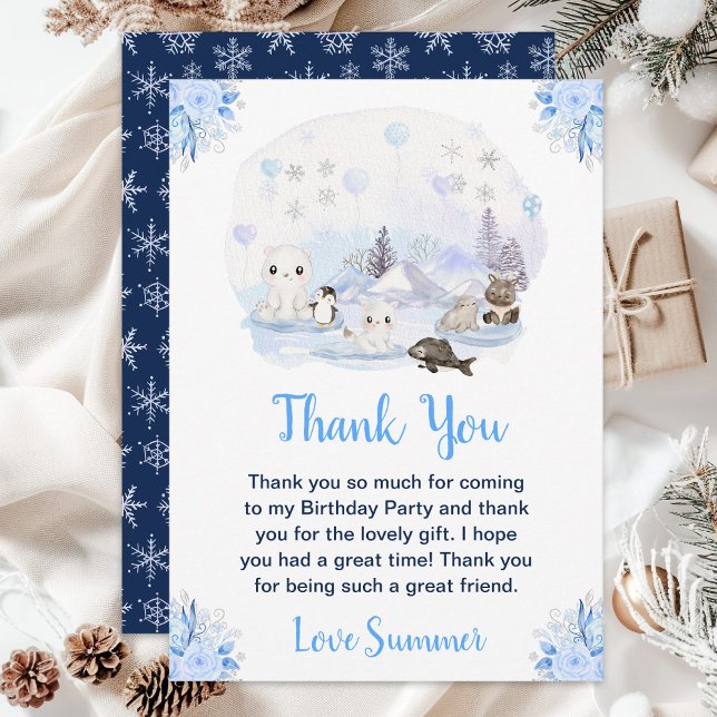 Winter Wonderland Arctic Animals Birthday Party Thank You Card (Creator Uploaded)
