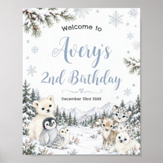 Winter Wonderland Arctic Animals Birthday Welcome Poster