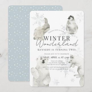 Winter Wonderland Arctic Animals Boy Birthday Invitation