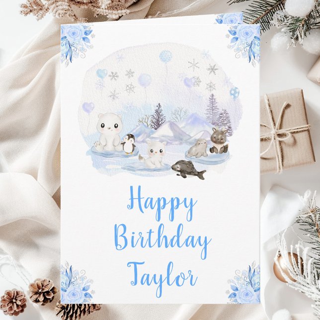 Winter Wonderland Arctic Animals Happy Birthday Card (Creator Uploaded)