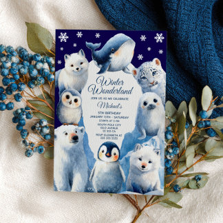 Winter Wonderland Arctic Animals Kids' Birthday Invitation
