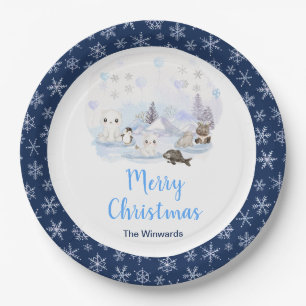 Winter Wonderland Arctic Animals Merry Christmas Paper Plate