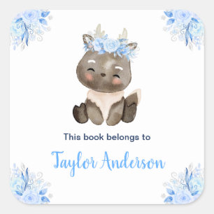 Winter Wonderland Arctic Moose Kids Bookplate Square Sticker