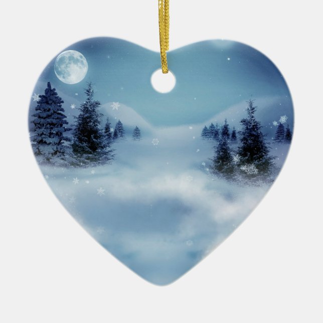 Winter Wonderland at Night Ceramic Tree Decoration (Front)
