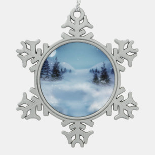 Winter Wonderland at Night Snowflake Pewter Christmas Ornament