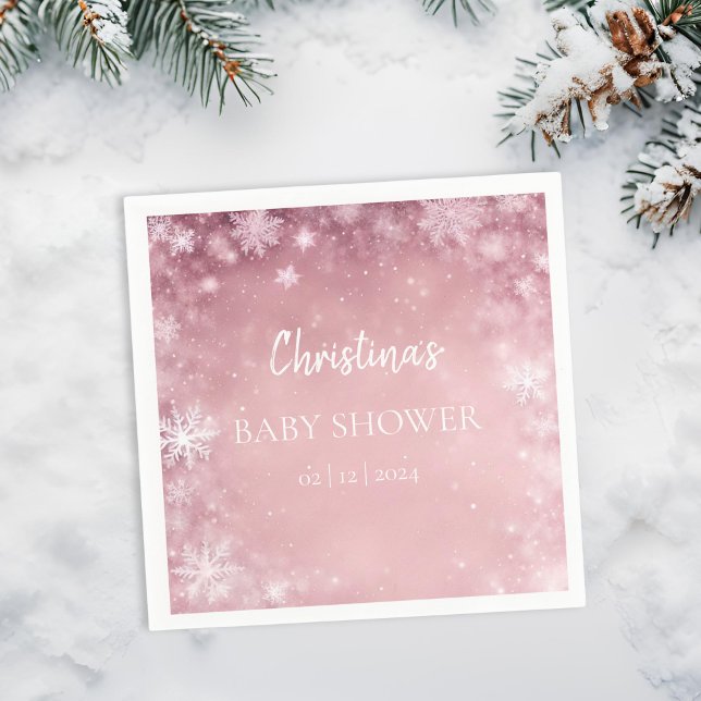 Winter Wonderland Baby Shower Pink Napkin (Creator Uploaded)
