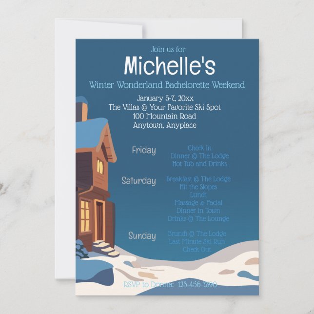 Winter Wonderland Bachelorette Weekend Getaway Invitation (Front)