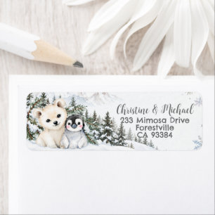 Winter Wonderland Bear & Penguin Return Address