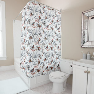 winter wonderland birds holiday shower curtain