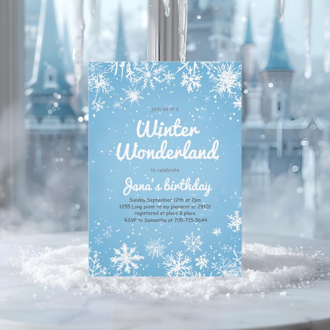 Winter Wonderland Birthday Blue Snowflake Invitation (Creator Uploaded)