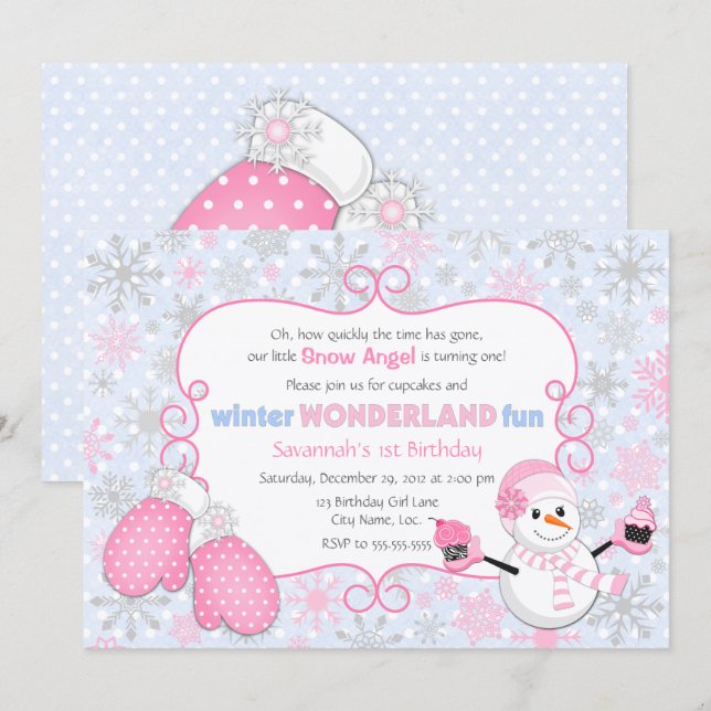 Winter Wonderland Birthday Invitation (Front/Back)