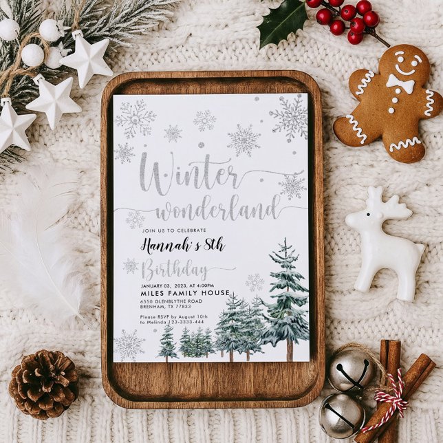 Winter wonderland birthday invitation silver  (Creator Uploaded)