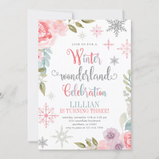 Winter Wonderland Birthday Invitation with Flowers