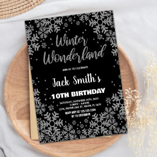 Winter Wonderland Birthday Invitations Black