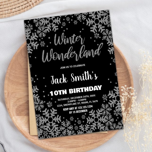 Winter Wonderland Birthday Invitations Black (Winter Wonderland Birthday Invitations Black)