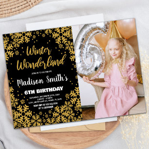 Winter Wonderland Birthday Invitations Black Photo