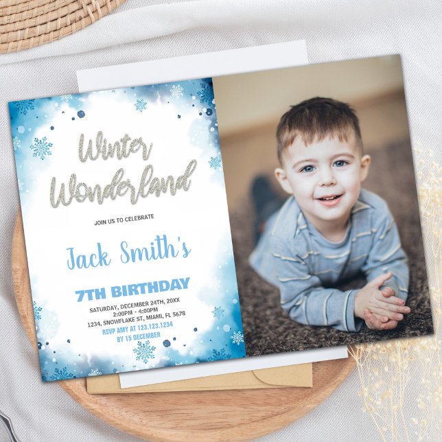 Winter Wonderland Birthday Invitations Blue Photo (Winter Wonderland Birthday Invitations Blue Photo)