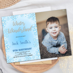 Winter Wonderland Birthday Invitations Blue photo