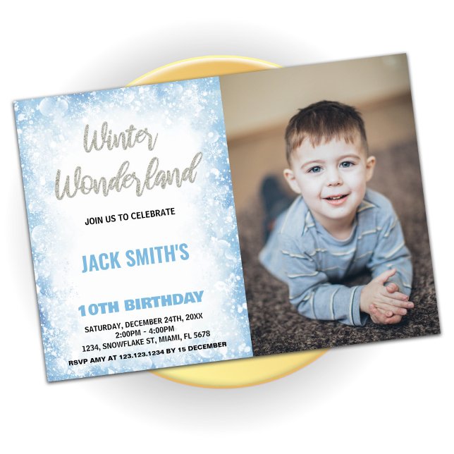 Winter Wonderland Birthday Invitations Blue Photo (Winter Wonderland Birthday Invitations Blue Photo)