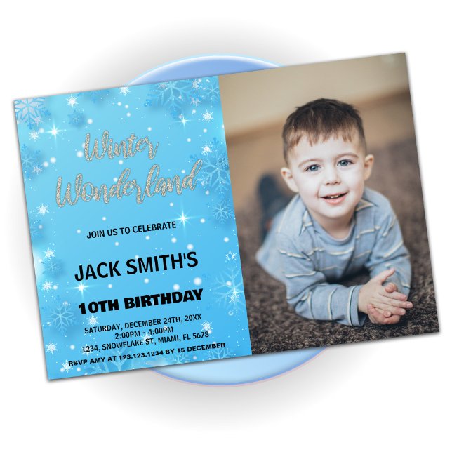 Winter Wonderland Birthday Invitations Blue Photo (Winter Wonderland Birthday Invitations Blue Photo)