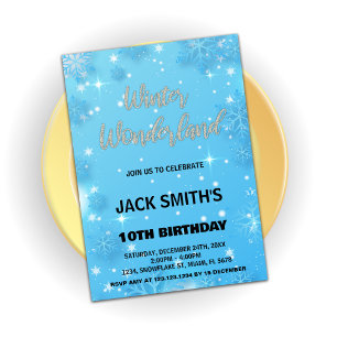 Winter Wonderland Birthday Invitations Blue Silver