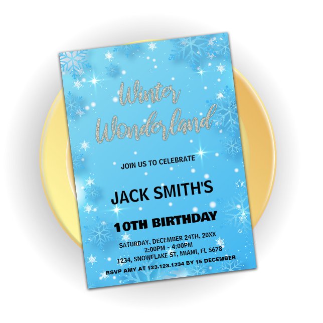 Winter Wonderland Birthday Invitations Blue Silver (Winter Wonderland Birthday Invitations Blue Silver)