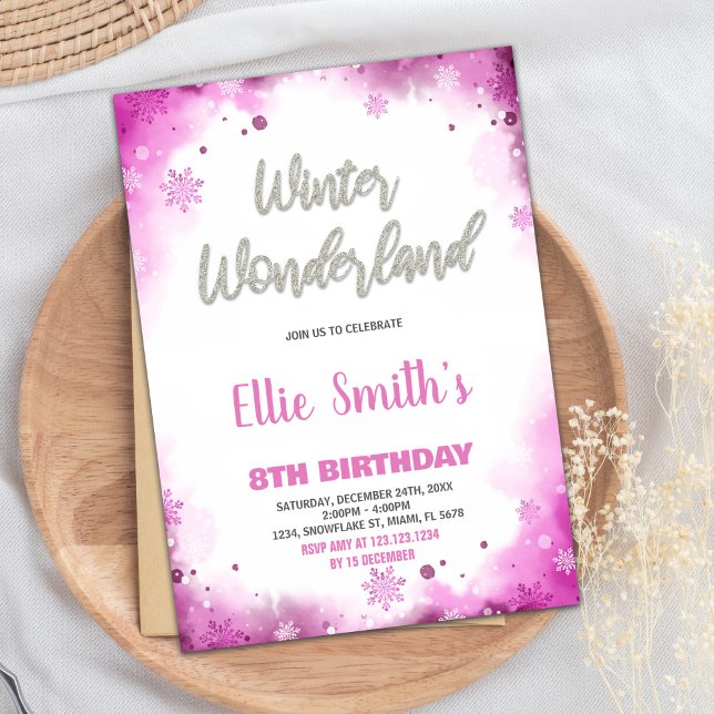 Winter Wonderland Birthday Invitations Pink (Winter Wonderland Birthday Invitations Pink)